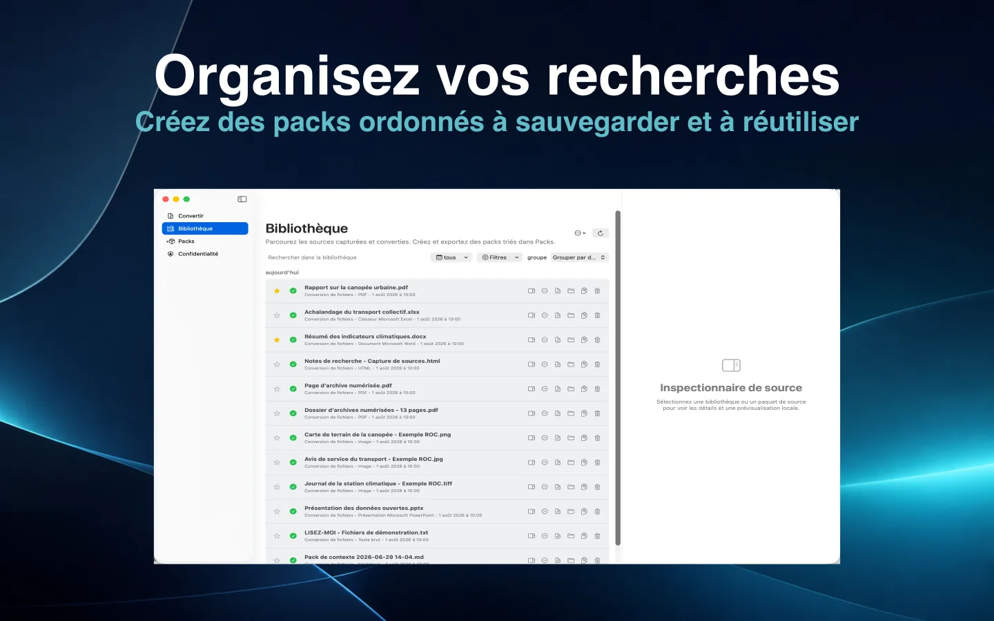 Bibliothèque SourceShelf consultable contenant des sources de recherche organisées.