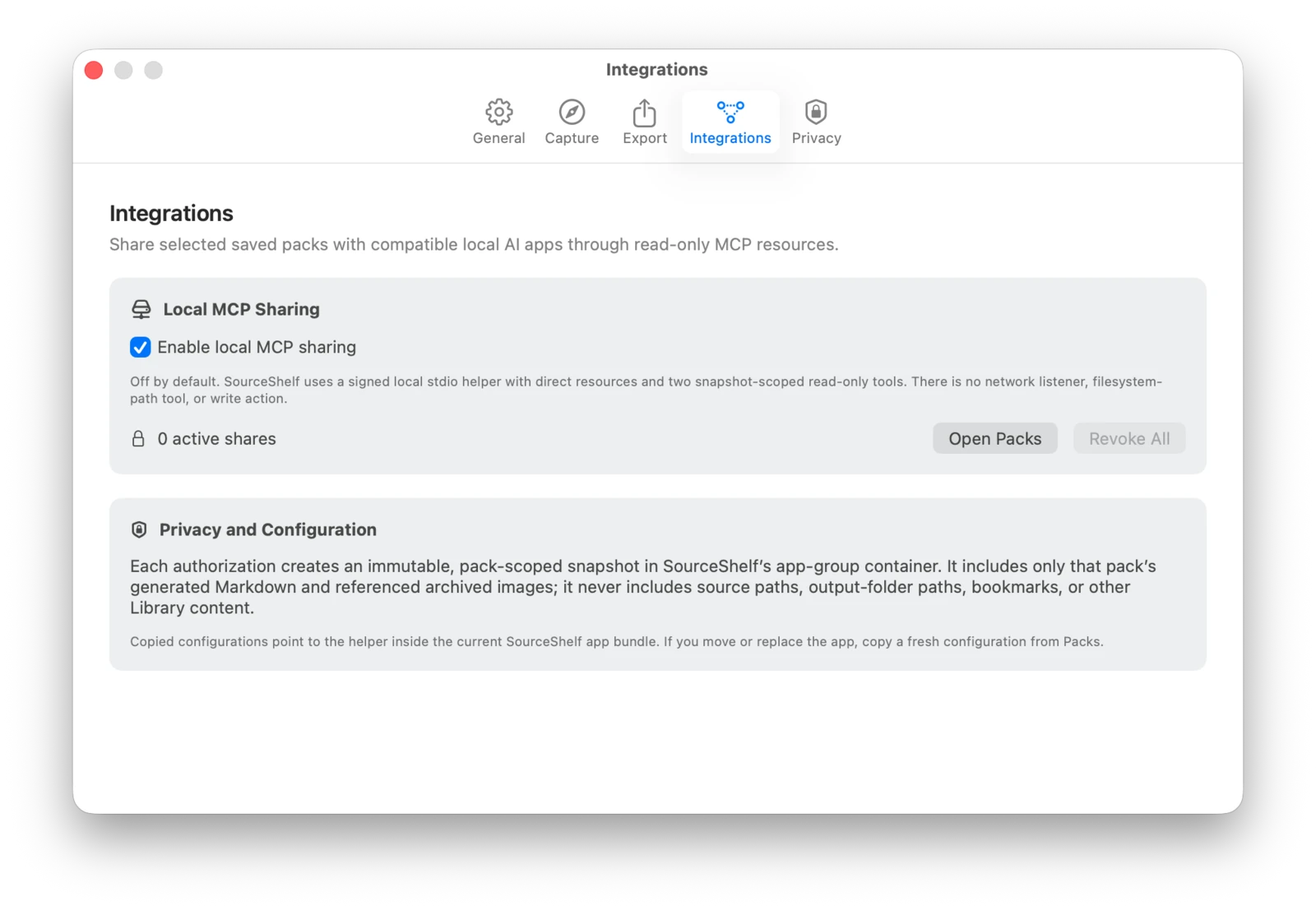 The opt-in Local MCP Sharing setting