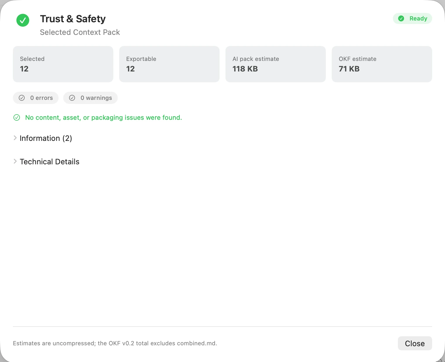 Trust & Safety summary for the synthetic demo pack